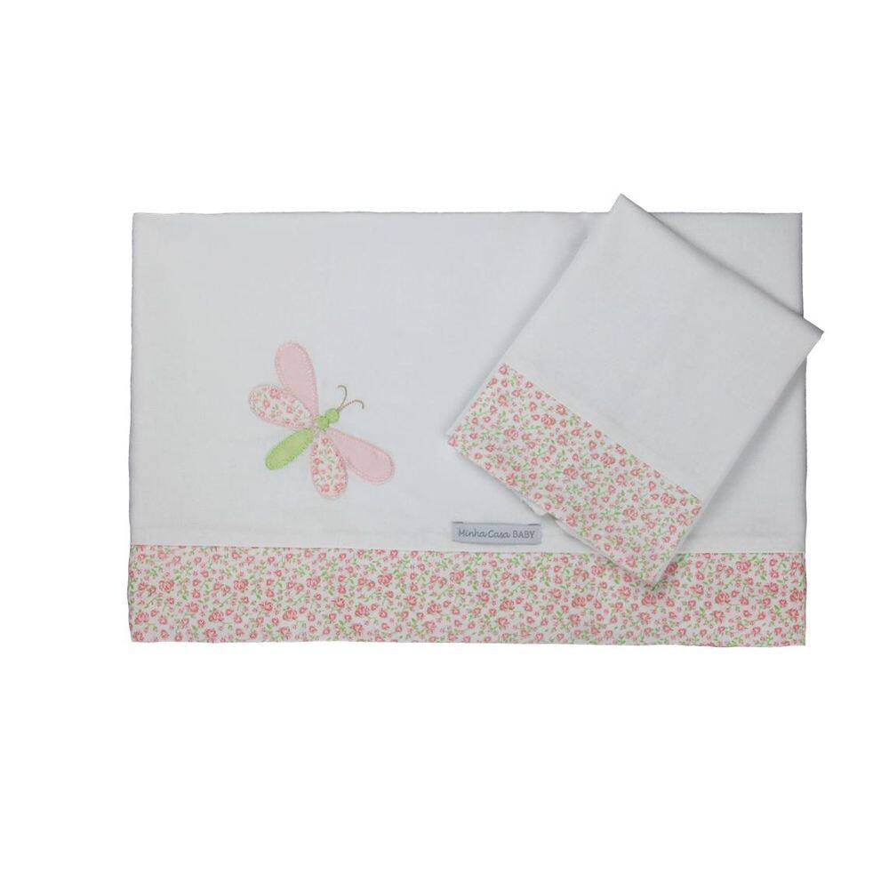 Lençol de Mini Berço 03 Peças Libélula Rosa