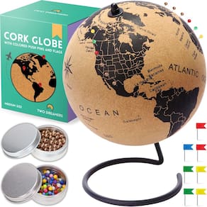 Mapa de viagem mundial de 9,9 cm Cork Globe TWO DREAMERS com 80 pinos