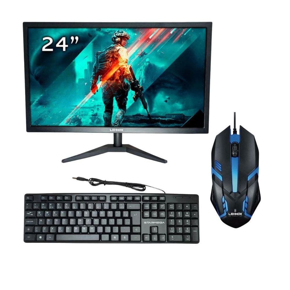 Kit 1 Monitor Led 24 Polegadas Full Hd Teclado E Mouse-Preto
