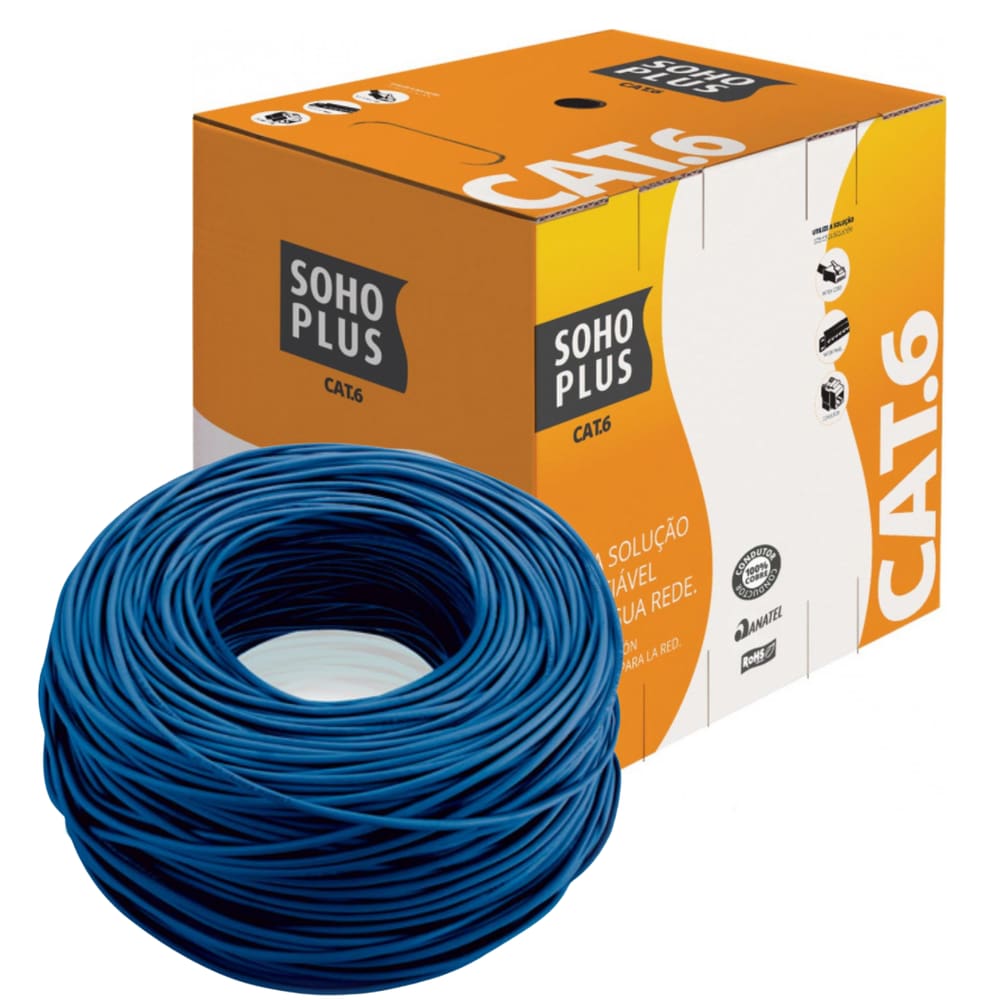 Caixa De Cabo de Rede Soho Plus U/UTP 24AWG CAT.6 Furukawa 305 Metros Azul 23400174
