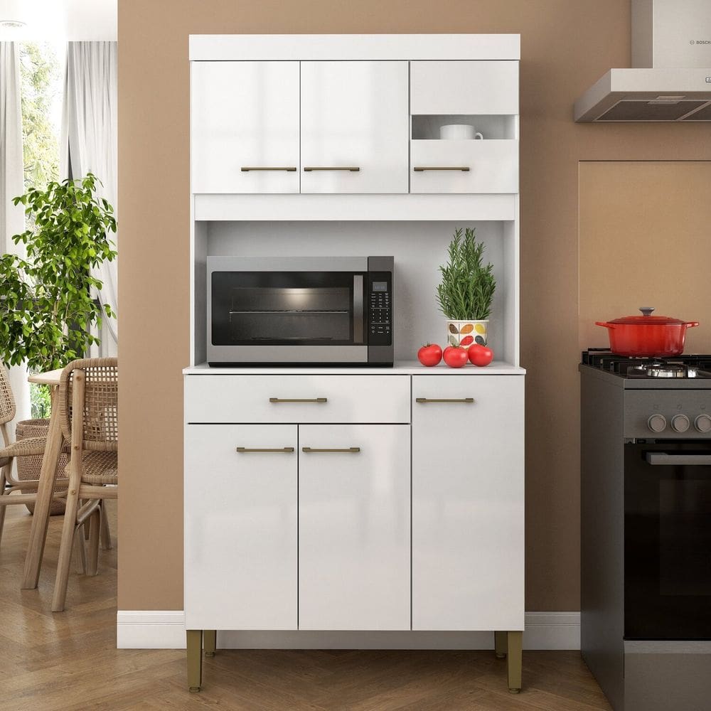 Kit Cozinha Carla 90cm 6 Portas 1 Gaveta Branco