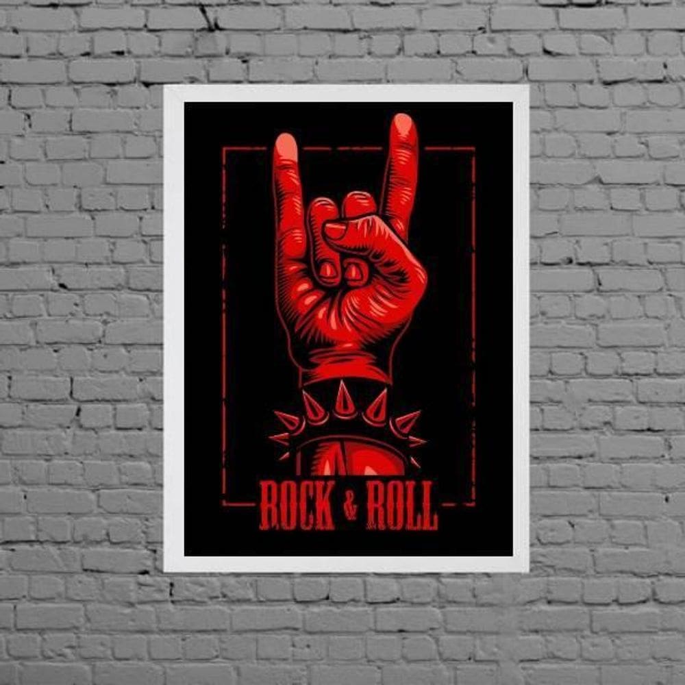 Quadro Símbolo Mão Do Rock Roll 33X24Cm - Com Vidro
