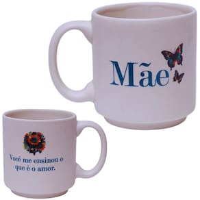 Mini Caneca Mãe Você Me Ensinou O Que É O Amor Café Expresso Empilhável Cerâmica 100ML