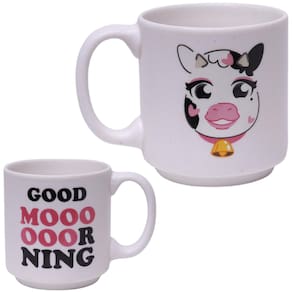 Mini Caneca Vaca Vaquinha Good Moooooorning Café Expresso Empilhável Cerâmica 100ML