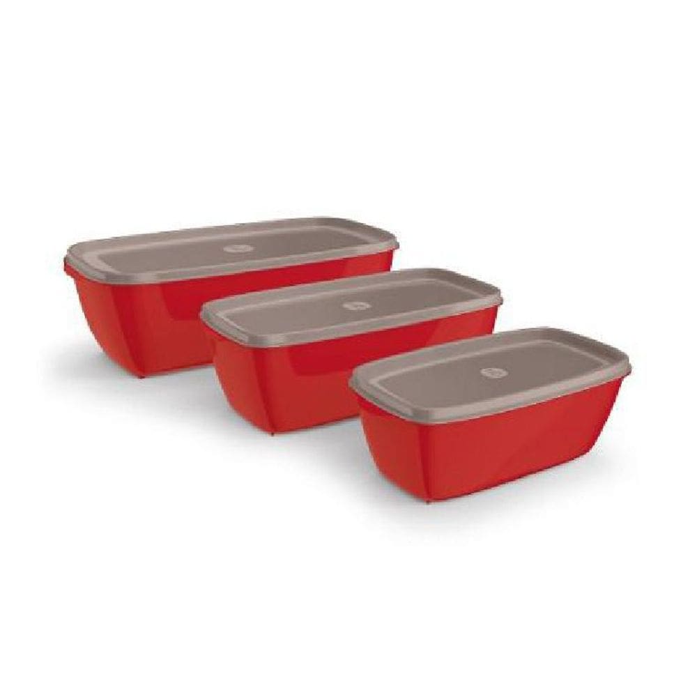 Kit 3 Multiuso Retangular Vermelho Solido De Plastico Uz