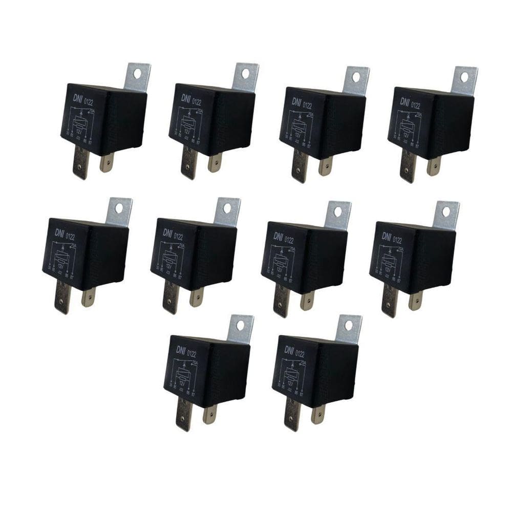 Kit 10 Rele Auxiliar Universal 12V 70A 4 Terminais Suporte