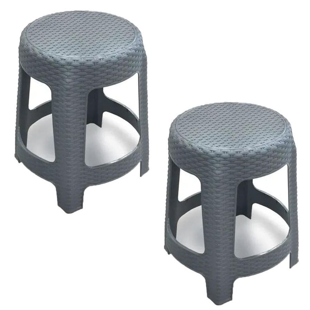 Kit 2 Banquetas Para Lazer Jardim Área Premium Rattan Cinza