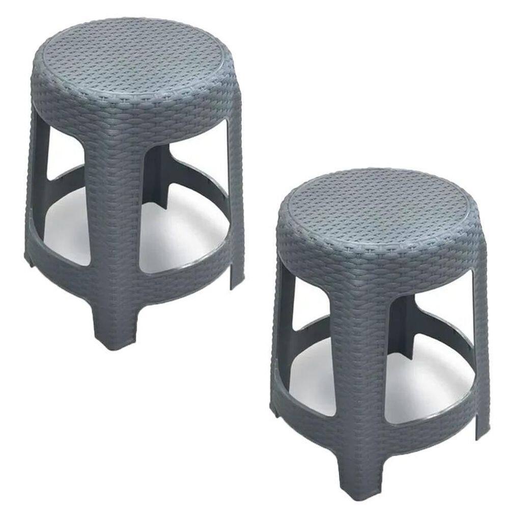 Kit 2 Banquetas Para Lazer Jardim Área Premium Rattan Cinza