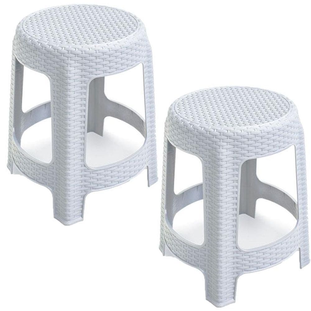 2 Banqueta Plástica Rattan P/Lanchonete Bar Até 70Kg Branca