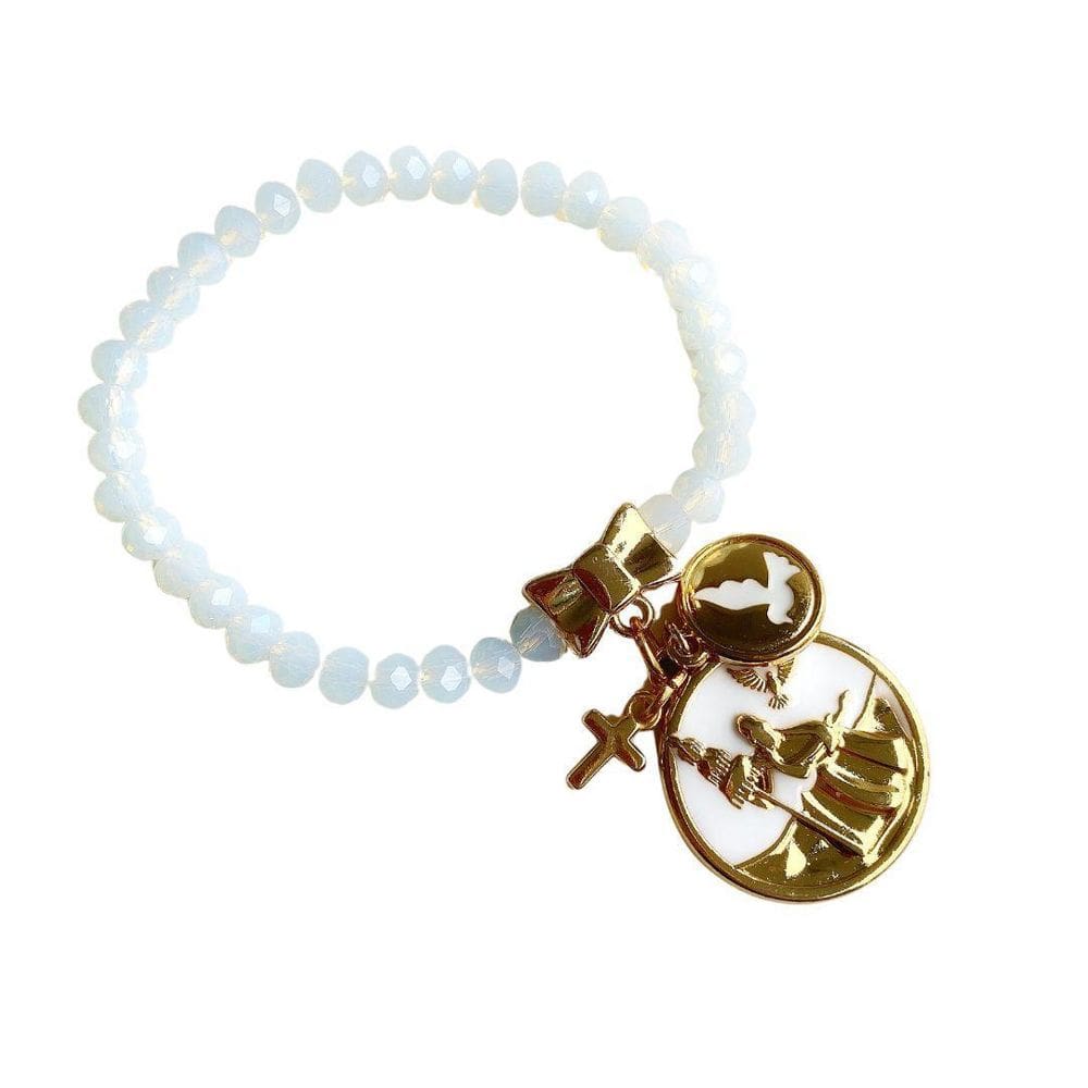 Pulseira Cristais Pingente Orixá Oxalá-Banho Ouro 18K