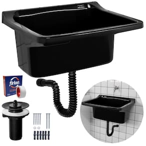 Tanque Plástico 40L Lavanderia Preto + Sifão Universal