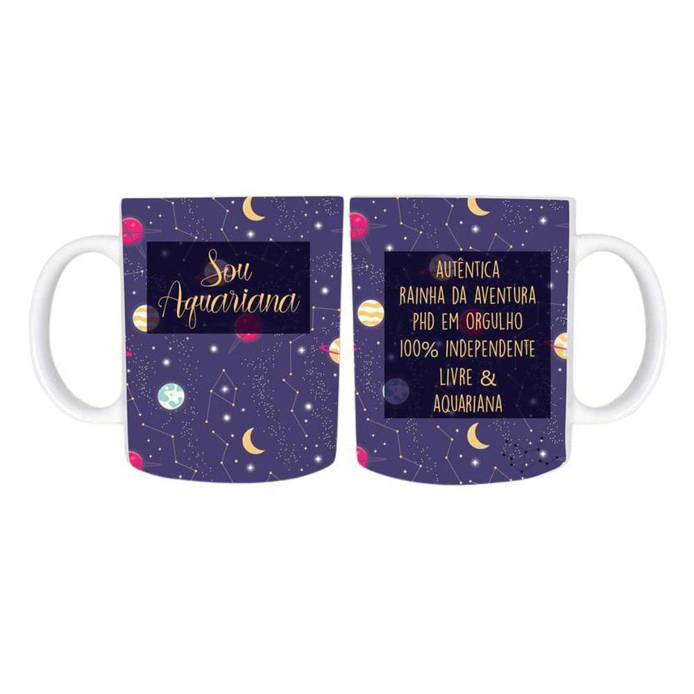 Caneca Temática Signo Aquario 2 Cerâmica 325Ml