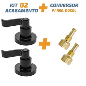 Kit 02Acabamento C70 Curvo Preto Registro Pressão Docol