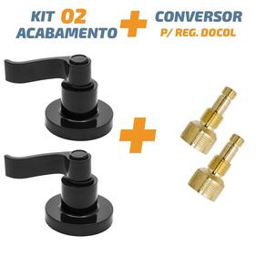Kit 02Acabamento C70 Curvo Preto Registro Pressão Docol