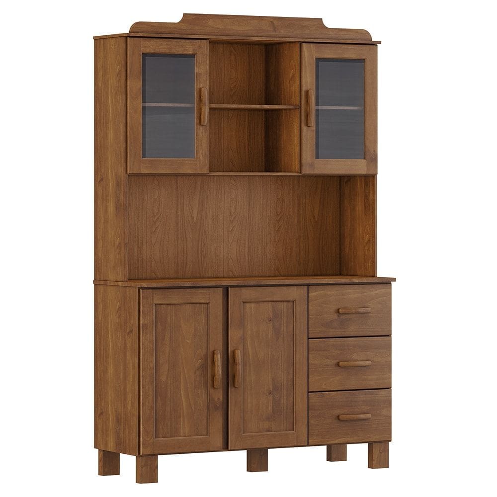 Cristaleira 4 Portas 3 Gavetas 122 cm 1289 Castanho Milani Store