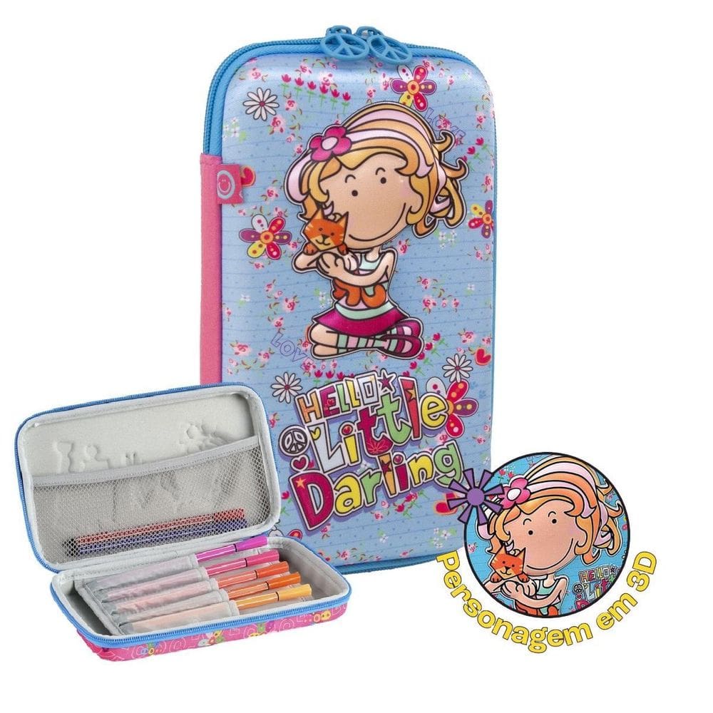 Estojo Infantil Hello Little Darling Azul 25x07x15cm