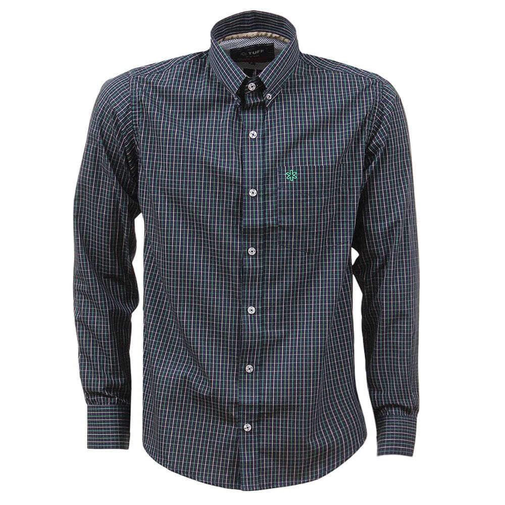 Camisa Masculina Xadrez Manga Longa Azul Marinho Tuff 37767