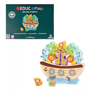 Brinquedo Educativo Madeira Animais Balança Barco -Polibrinq