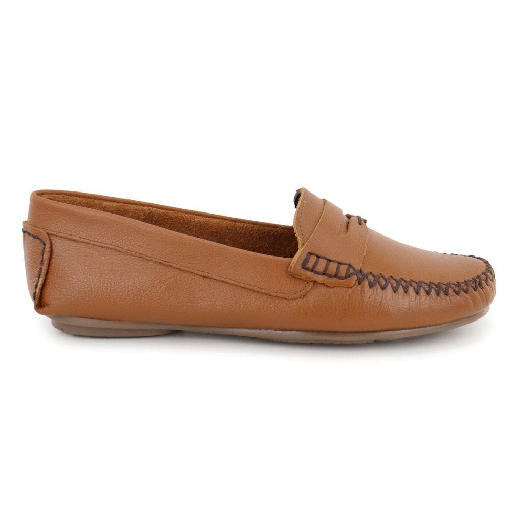 Mocassim Feminino Confort Couro Marrom Drive Macio casual