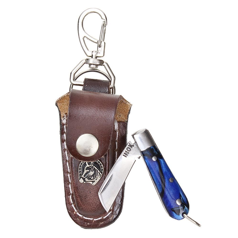 Mini Canivetee em Aço Inox Azul com Bainha em Couro Rodeo West 31118