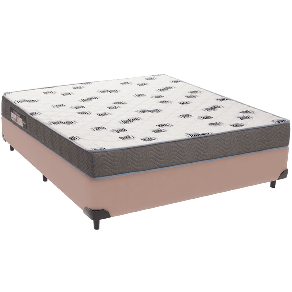 Cama Box Bege e Colchão Light Espuma D33 Casal Ortobom