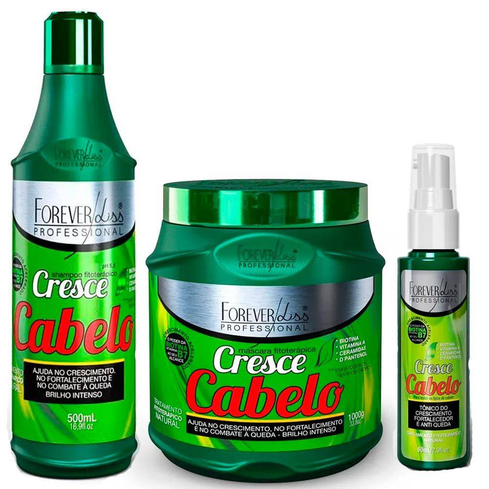 Kit Cresce Cabelo Shampoo, Mascara e Sérum Forever Liss
