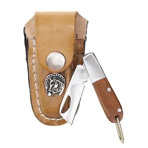 Mini Canivetee de Bolso com Cabo de Madeira A Master Inox e Bainha de Couro 31137