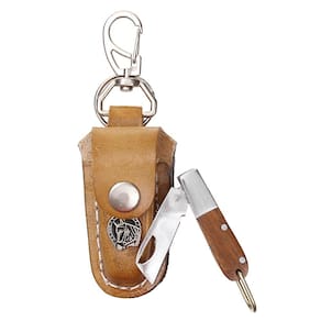 Mini Canivetee de Bolso com Cabo de Madeira A Master Inox e Bainha de Couro 31139
