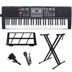 Kit Teclado Musical Portátil 61 Teclas Rhythmic 80 Bluetooth com Suporte em X