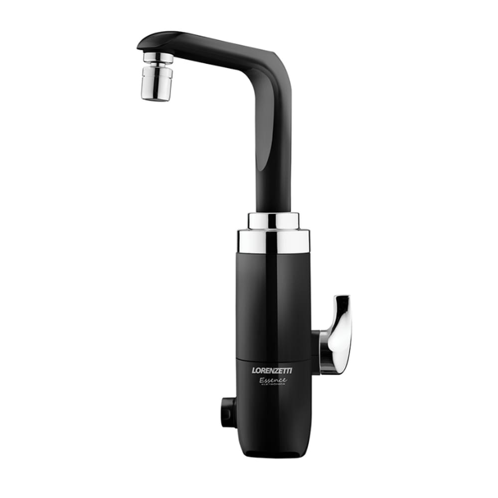Torneira Elétrica Essence Bancada Preta com Cromado 5500W 220V Lorenzetti