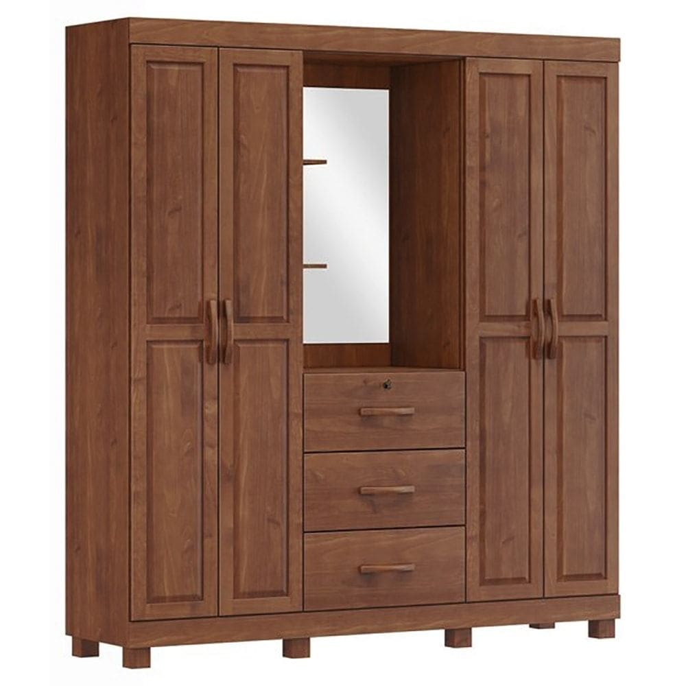 Guarda Roupa Capela Madeira Maciça 4P 3G 183 cm 1143 Imbuia Milani Store