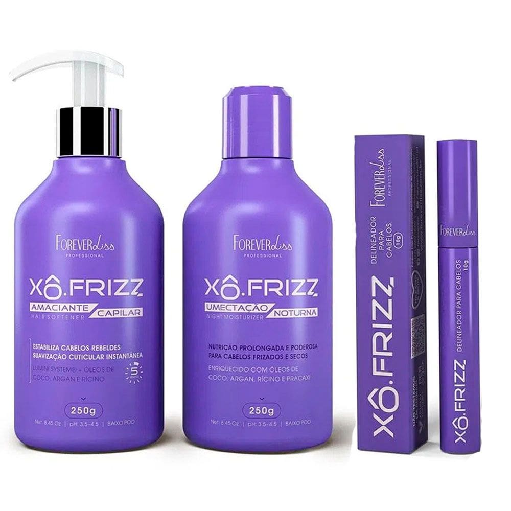 Kit Amaciante, Umectação e Modelador Xô Frizz Forever Liss