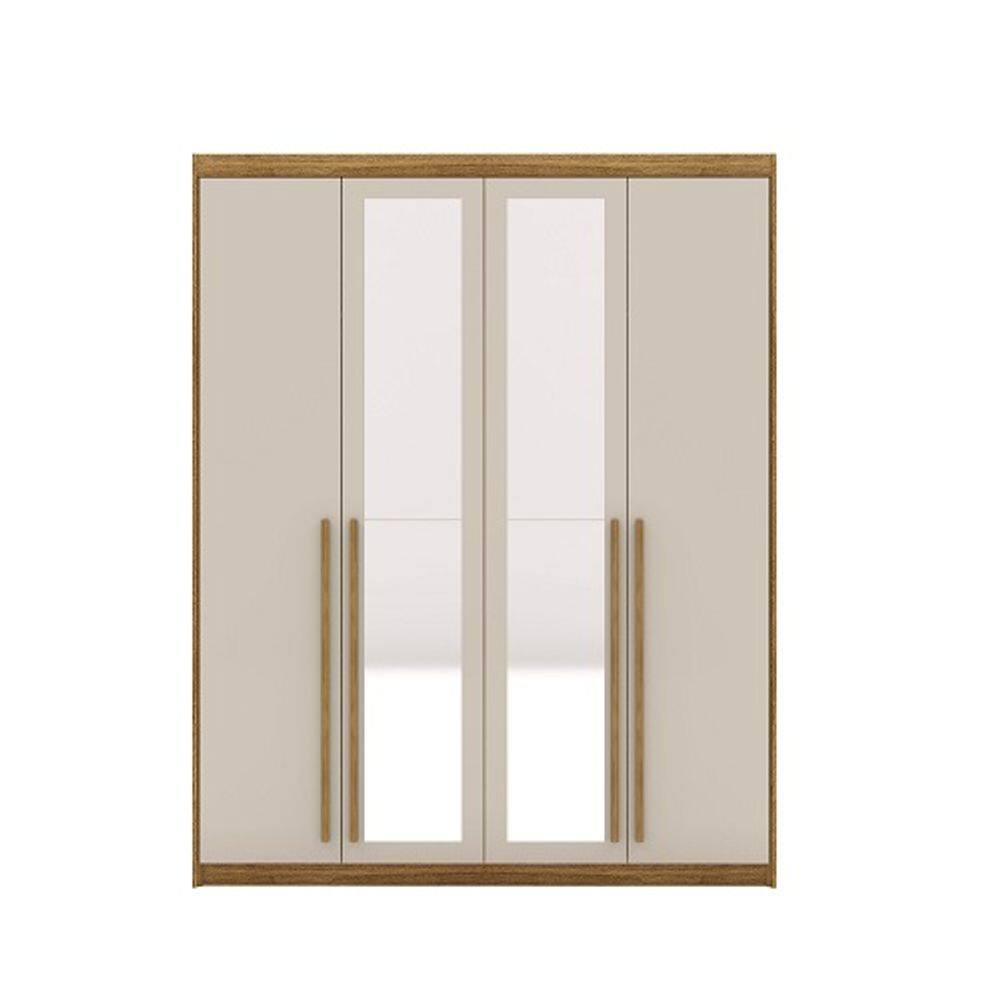 Guarda Roupa Com Espelho Dubai 4 Portas Nature/Fendii - Vila Rica Móveis