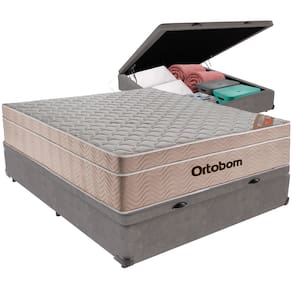 Cama Box Molas Ensacadas com Baú Cinza Viúvo Airtech Ortobom