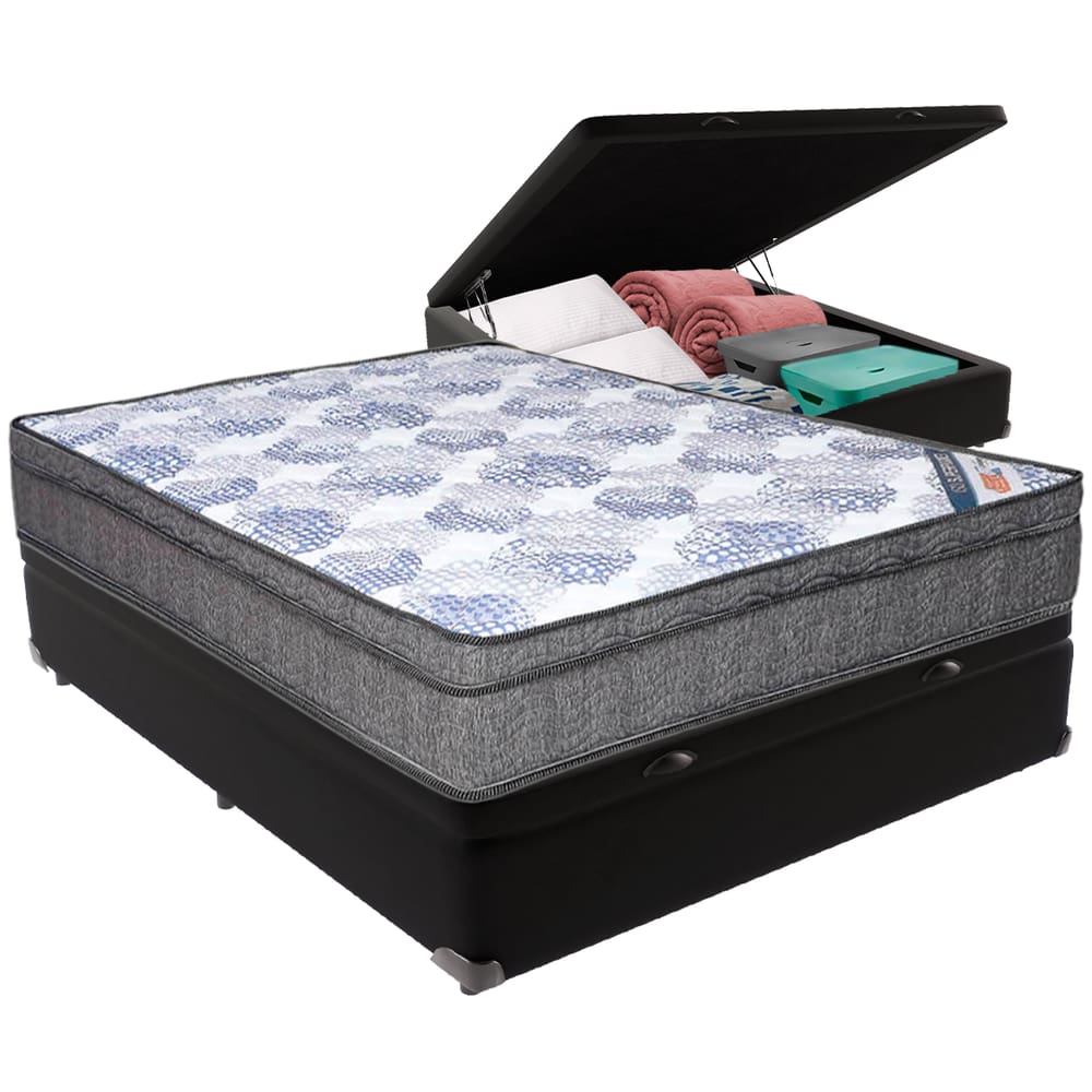 Cama Box Baú Preto Ortobom Molas Ensacadas Viúvo