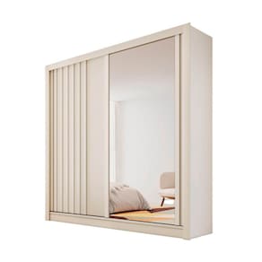 Guarda Roupa Solteiro com Espelho 4 Gavetas - Lugano-Off White - Made Marcs
