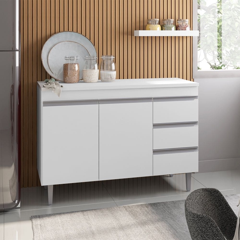 Balcão de Pia Andréia 100cm com Tampo Branco AJL Móveis