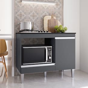 Balcão Cooktop Carla com Tampo Cinza AJL Móveis