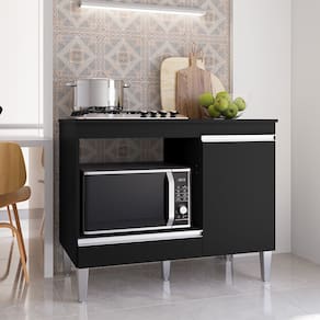 Balcão Cooktop Carla com Tampo Preto AJL Móveis