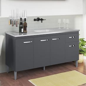 Balcão de Pia Gabriela 150cm Cinza AJL Móveis