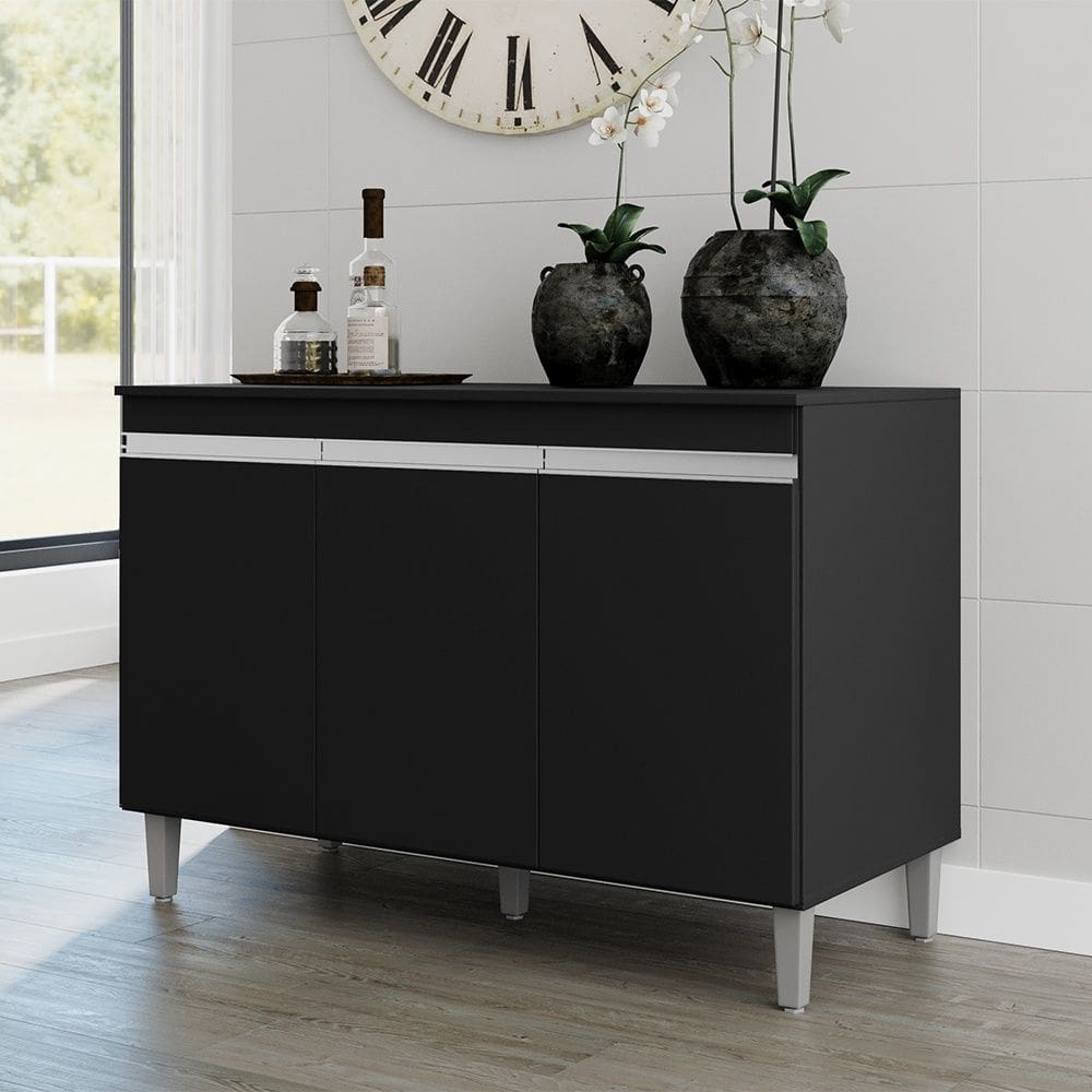 Balcão de Pia Manu com Tampo Preto AJL Móveis