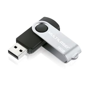 Pen Drive Multilaser Twist USB 2.0 16GB Preto e Prata PD588