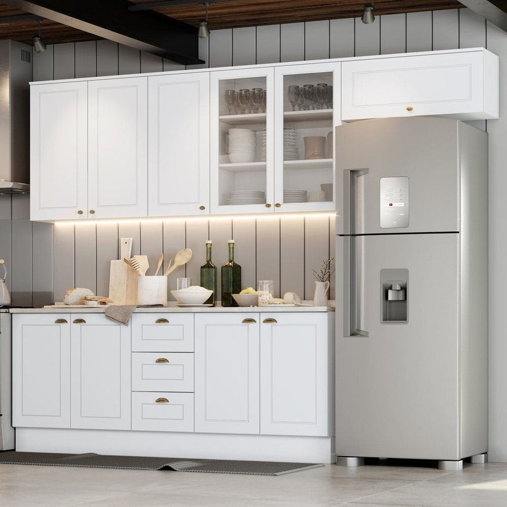 Cozinha Completa 5 Peças 100% Mdf com Portas de Vidro Internacional Branco