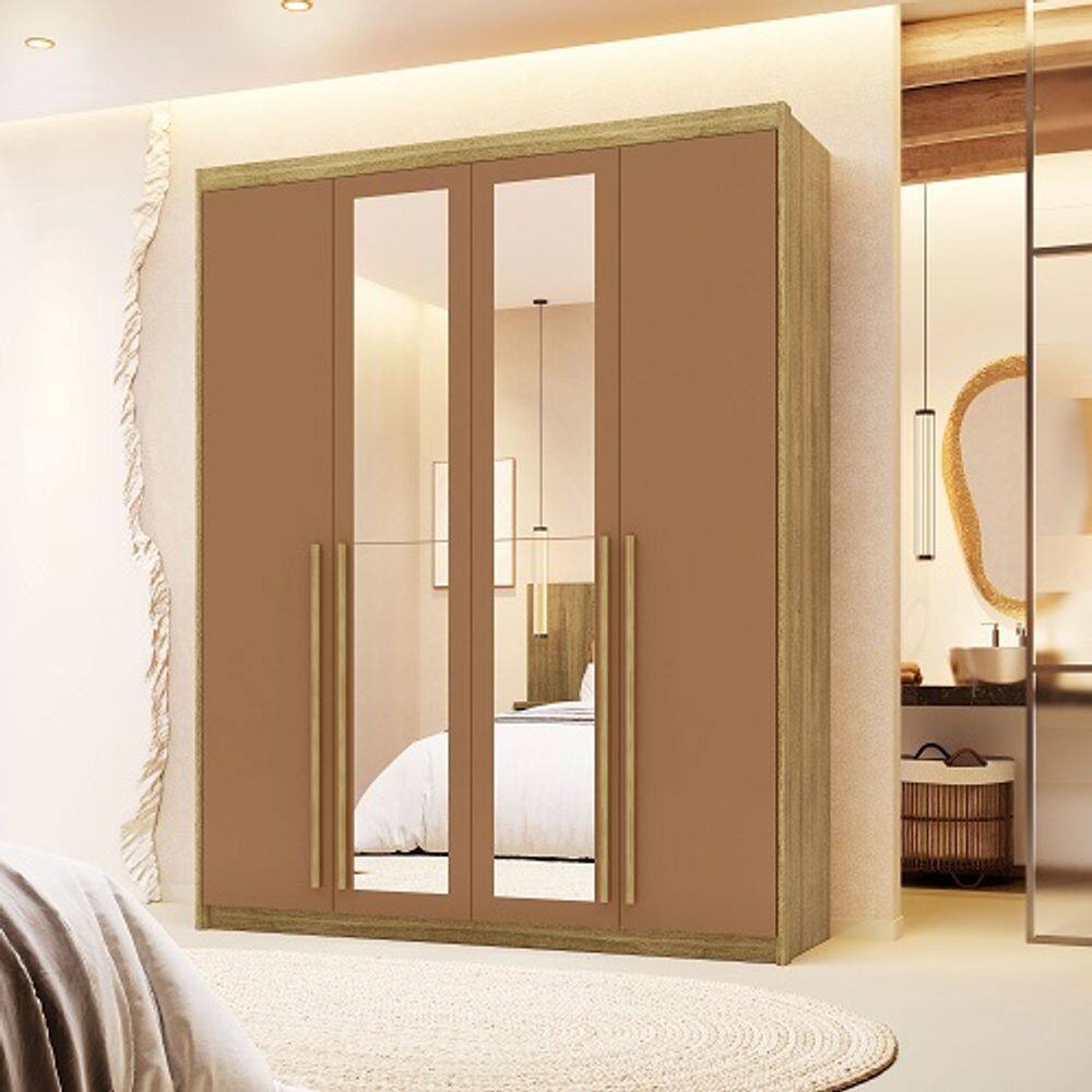 Guarda Roupa Com Espelho Dubai 4 Portas Nature/Camarim - Vila Rica Móveis