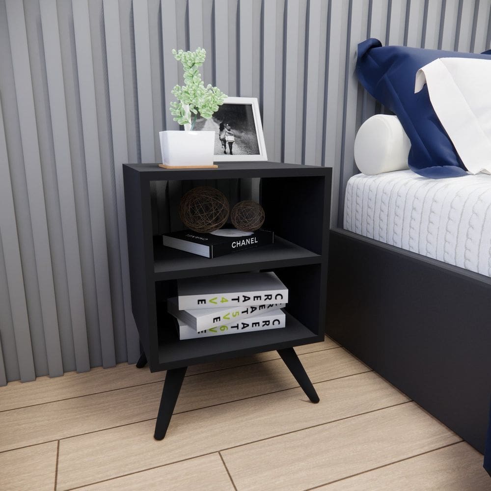 Mesa de Cabeceira com Pés Mesinha Madeira Quarto Nicho Preto