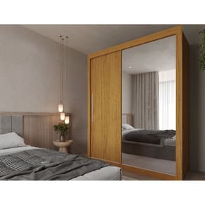 Guarda Roupa Solteiro Grande com Espelho 2 Portas 3 Gavetas Royale Gelius - Naturale / Off White Flex MDF