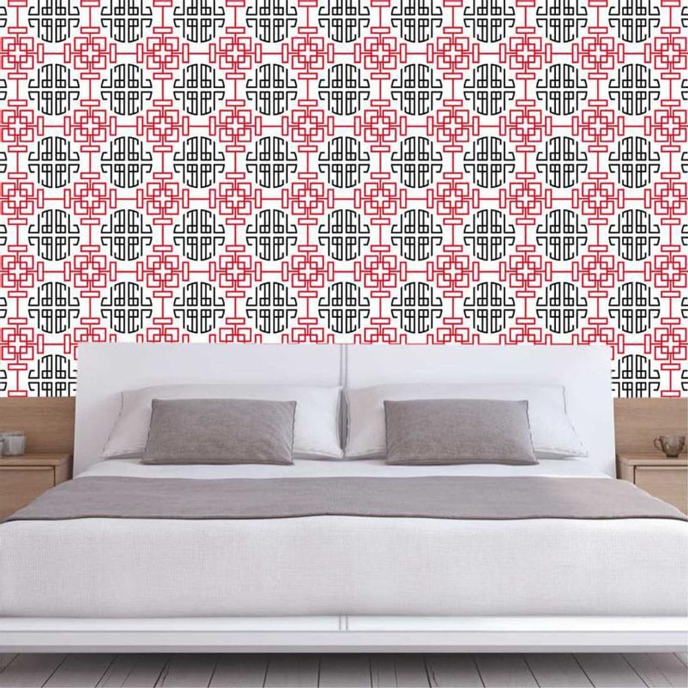 Papel Parede Quadrados Geométrico Vermelho E Preto Adesivo