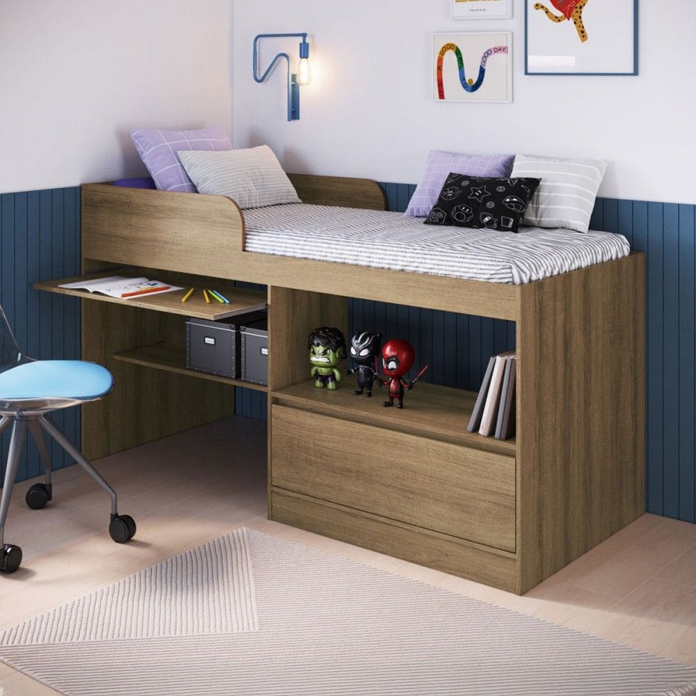 Cama Infantil Multifuncional Jacarta 1 Porta Marrom - Art In Móveis