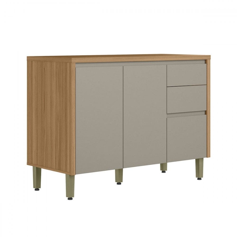 Balcão de Cozinha 120 Cm Allure 2 Portas 3 Gavetas 100% Mdf Jequitibá/Gris Fosco - Linea Brasil