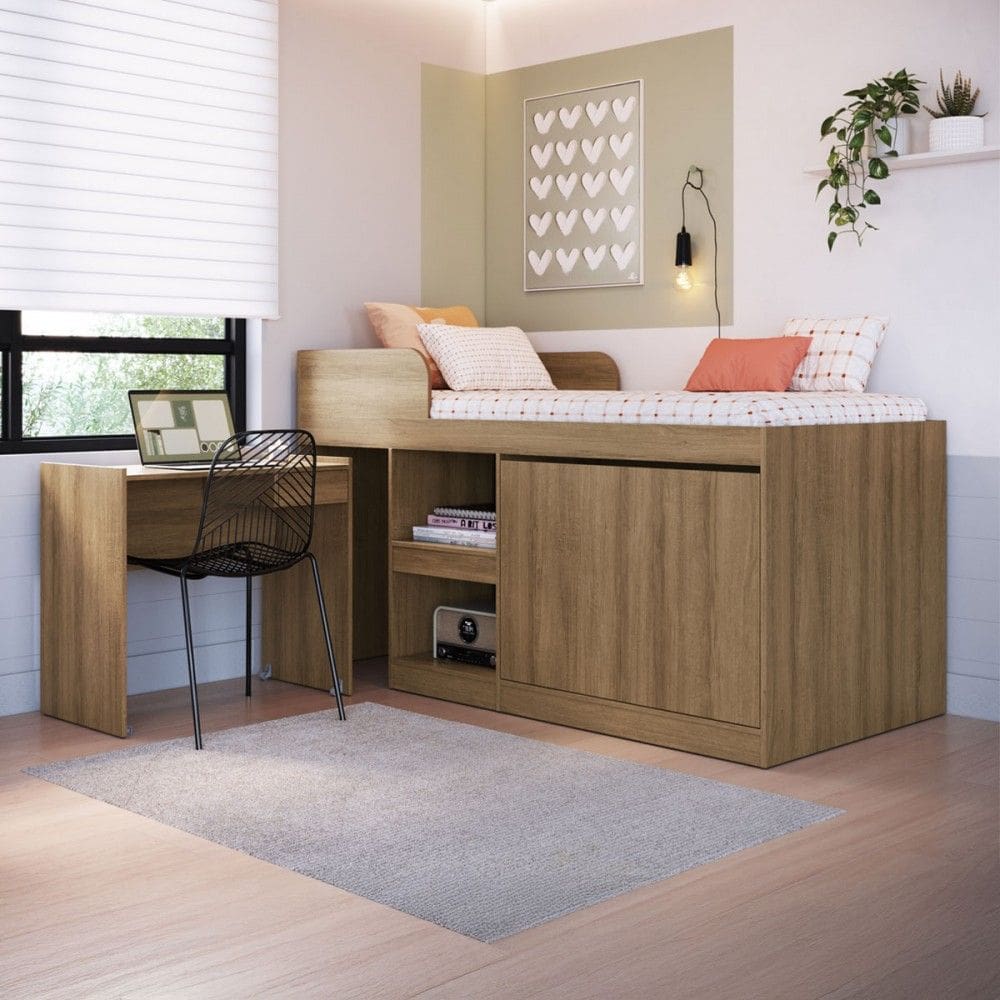 Cama Solteiro Multifuncional Jamaica 2 Portas 1 Gaveta Marrom - Art In Móveis